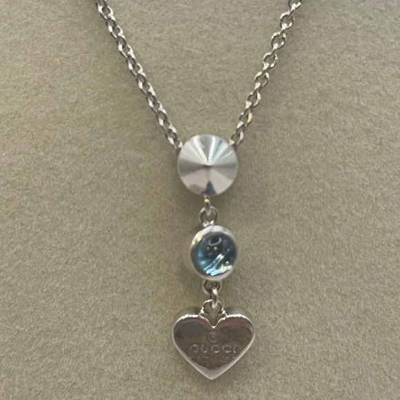 Gucci Necklace With Heart & Topaz Pendant In 925 Sterling Silver 16" - Picture 6 of 12